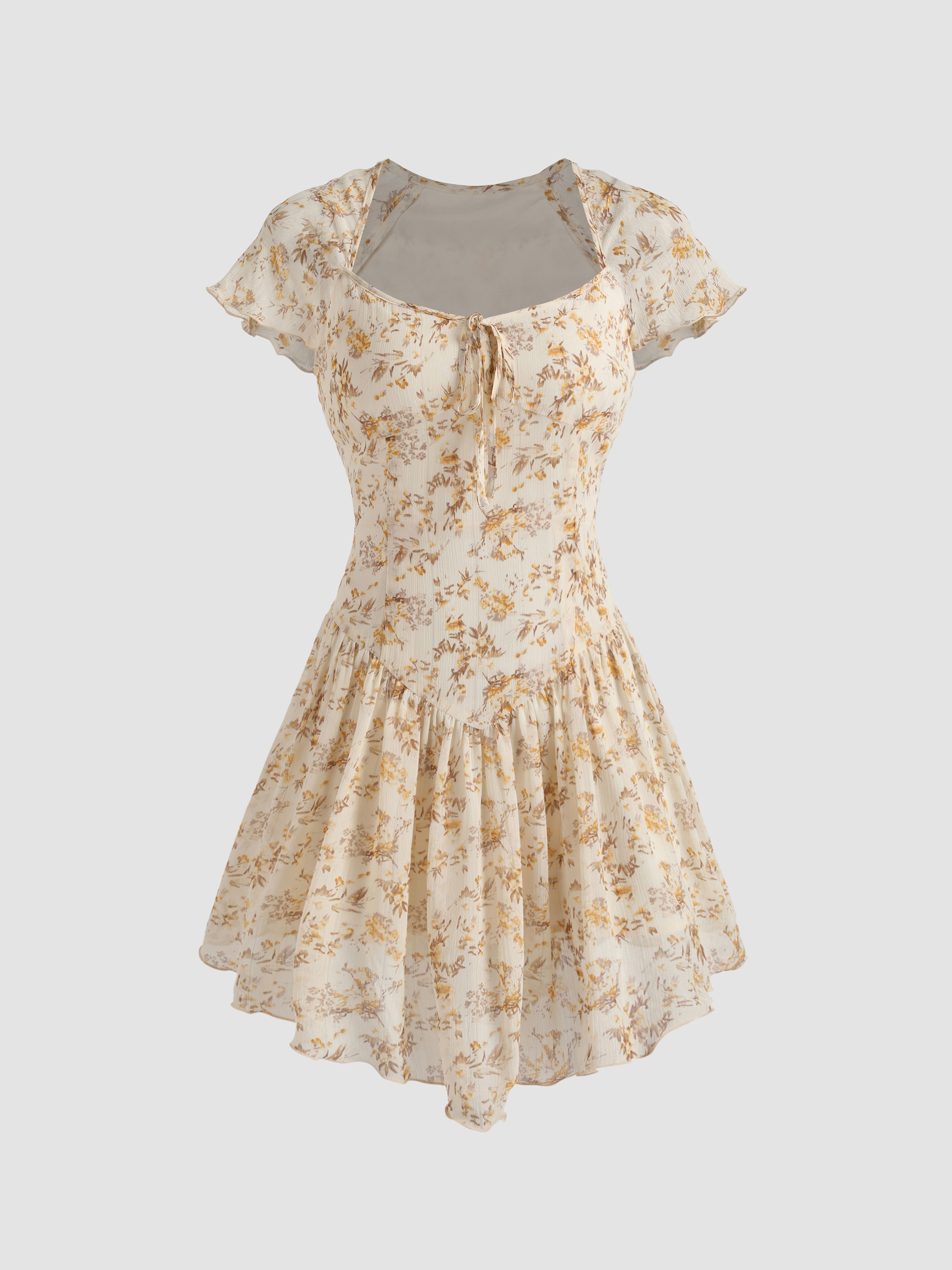 Ditsy Floral Puff Sleeve Mini Dress - Cider